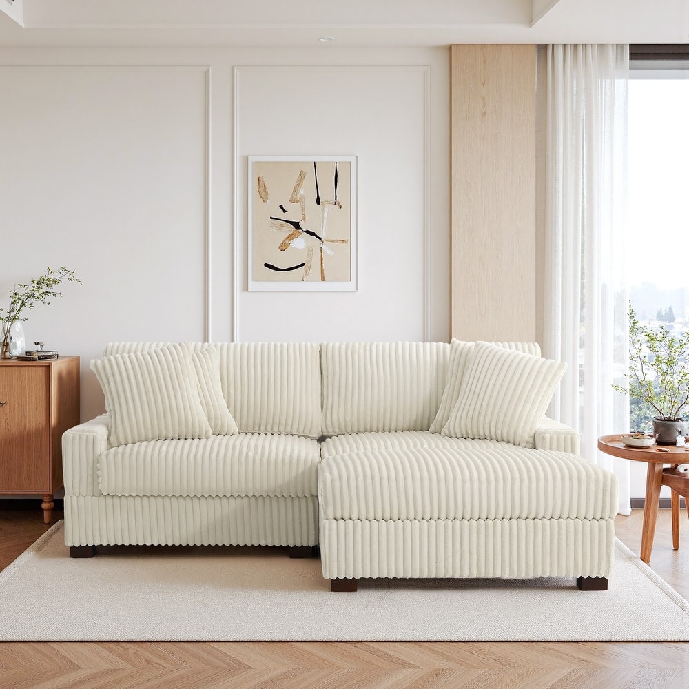 Mia 78" W Plush Corduroy Modular Sectional Sofa With Ottoman - 78" W