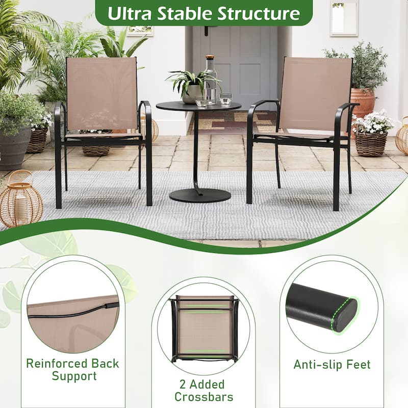 Gymax Outdoor Dining Chairs Set of 2 w/ Breathable Fabric Armrests