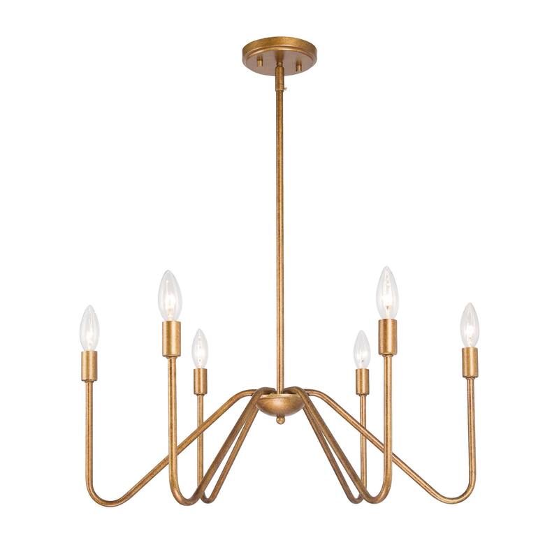 Rustic Antique Gold Chandelier Linear Pendant Lighting 6-light Metal Candle Chandelier for Dining Room