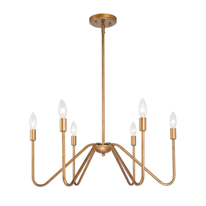 Rustic Antique Gold Chandelier Linear Pendant Lighting 6-light Metal Candle Chandelier for Dining Room