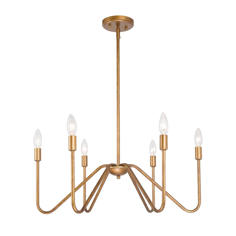 Industrial Rustic Curved Armed Metal Chandelier 6-light Wheel Lighting for Dining Room Kitchen Entryway