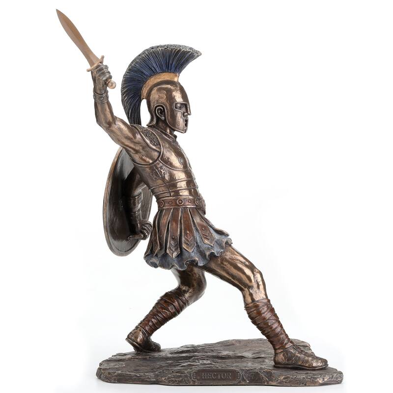 11.61" H HECTOR WITH SWORD & SHIELD Cold Cast Bronze - 7.28"x9.06"x11.61"