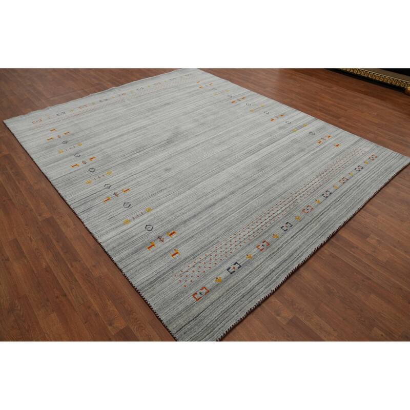 Hand Knotted Oriental 100% Wool Carpet Tribal Animal Pictorial Greys & Charcoal Gabbeh Area Rug - 9' 10'' X 8' 0''