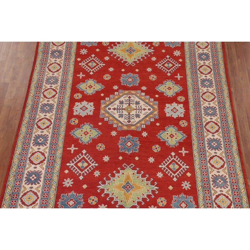 Geometric Red Kazak Oriental Area Rug Handmade Wool Carpet - 6'8" x 9'9"