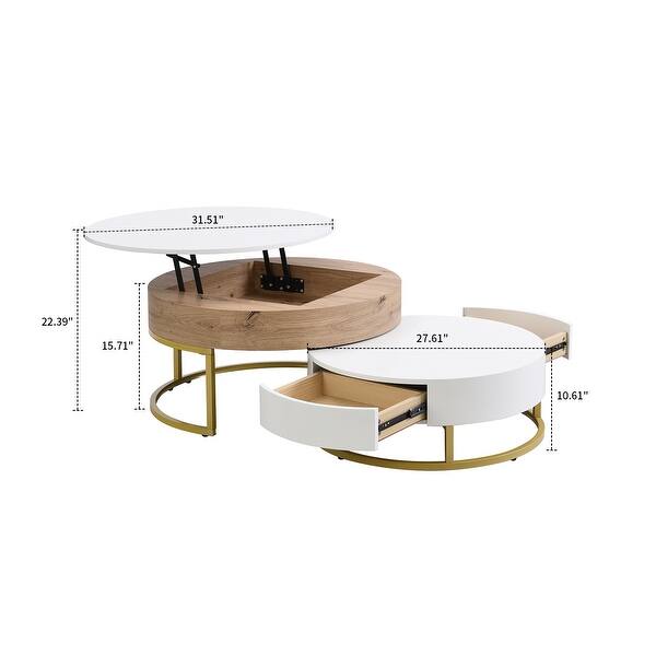 dimension image slide 1 of 2, Modern Stylish Two Piece Wooden Nesting Coffee Table Set