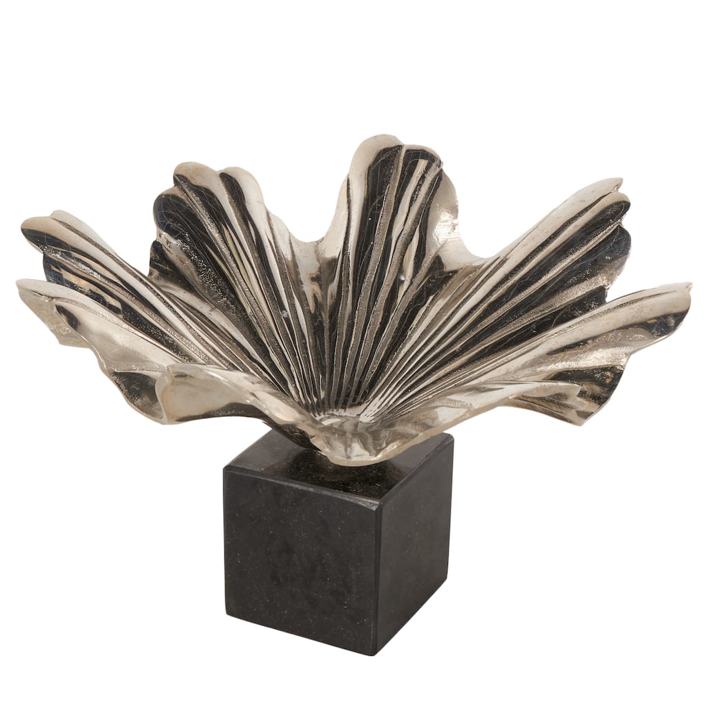 Roche River Decor - Aluminum Metal Floral Decorative Bowl with Black Marble Base - Silver or Gold - 15"W, 10"H