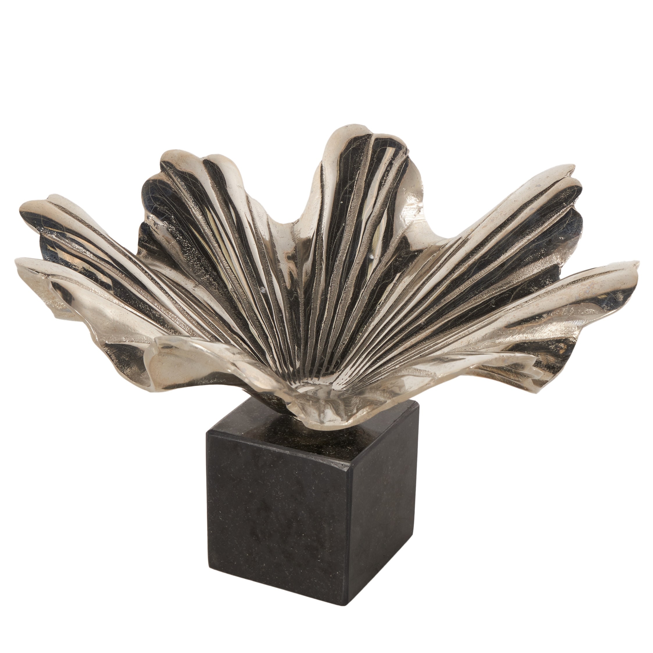 Roche River Decor - Aluminum Metal Floral Decorative Bowl with Black Marble Base - Silver or Gold - 15"W, 10"H