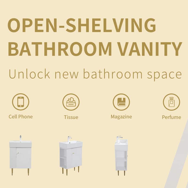 21.6" Open-Shelving Bathroom Vanity with Ceramic Sink, and Soft-Closing Door