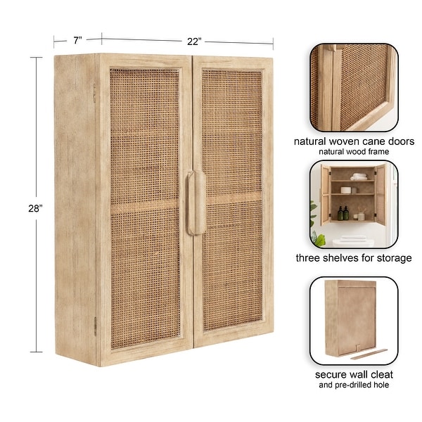 Kate and Laurel Ori 2-Door Wall Cabinet, Rattan, Cane, Wood Veneer