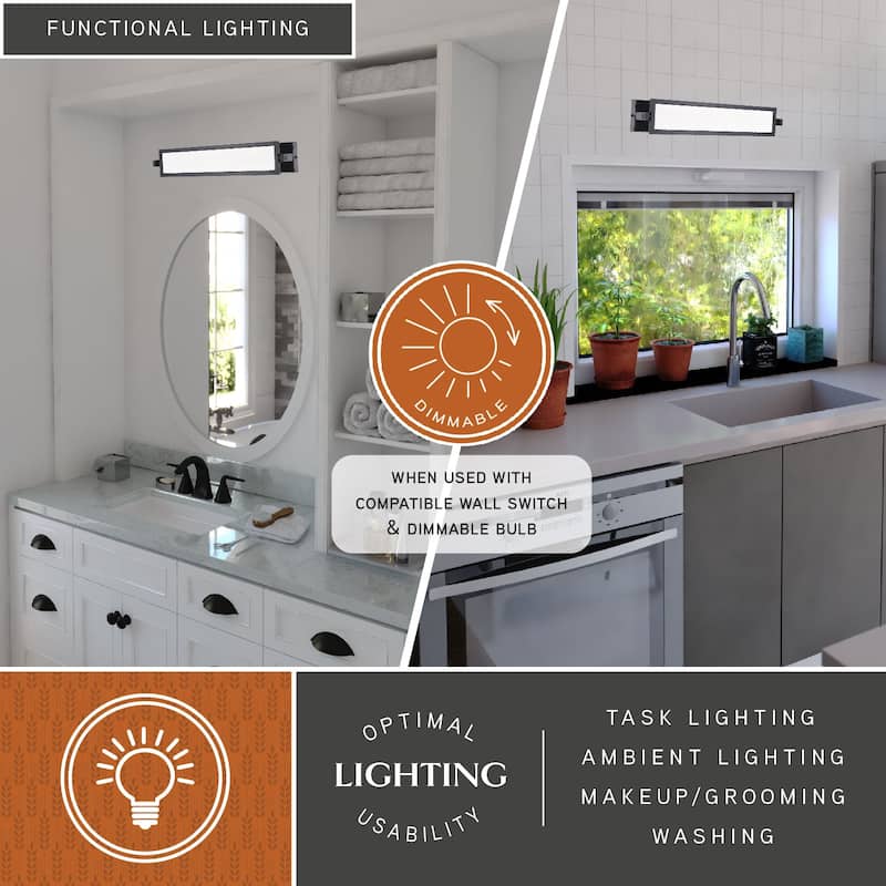 Fremont 1-Light 27 inch Wide Matte Black Bathroom Vanity Lighting Fixture, Adjustable Angle Frosted Shade, LED, Full Backplate - 27-in W x 4.75-in H x 4.5-in D - Matte Black