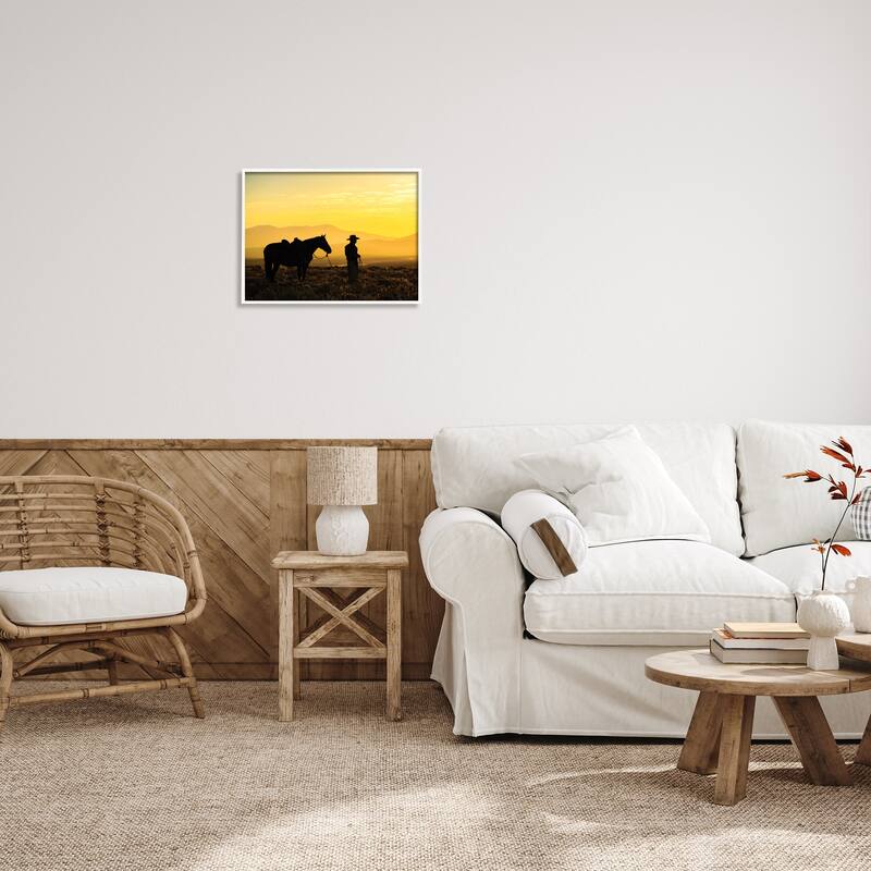 Stupell Cowboy Sunset Landscape Framed Giclee Art Design by PBurchettePhoto
