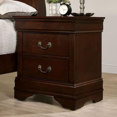 Transitional Cherry Nightstand, Solid Wood with English Dovetail Construction, Antique Brass Hanging Pulls