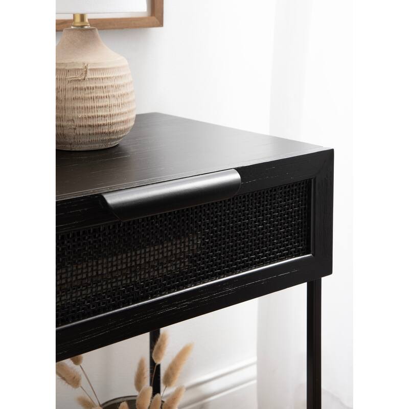 Kate and Laurel Ori Wood and Cane Side Table - 18x15x24