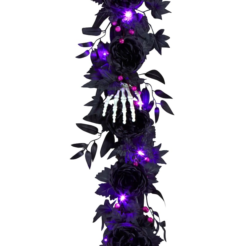 National Tree Company 6 ft. Artificial Bad to the Bone Halloween Garland, 30 Purple LED Lights, Battery Operated - 6 ft