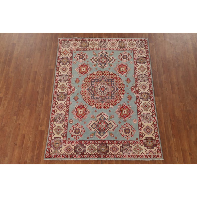 Blue Kazak Oriental Area Rug Handmade Wool Carpet - 4'10" x 6'6"