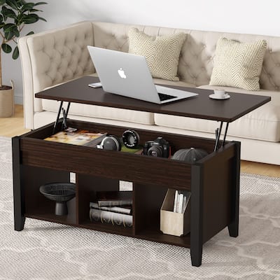 Lift Top Coffee Table with Hidden Storage Compartment and Shelf