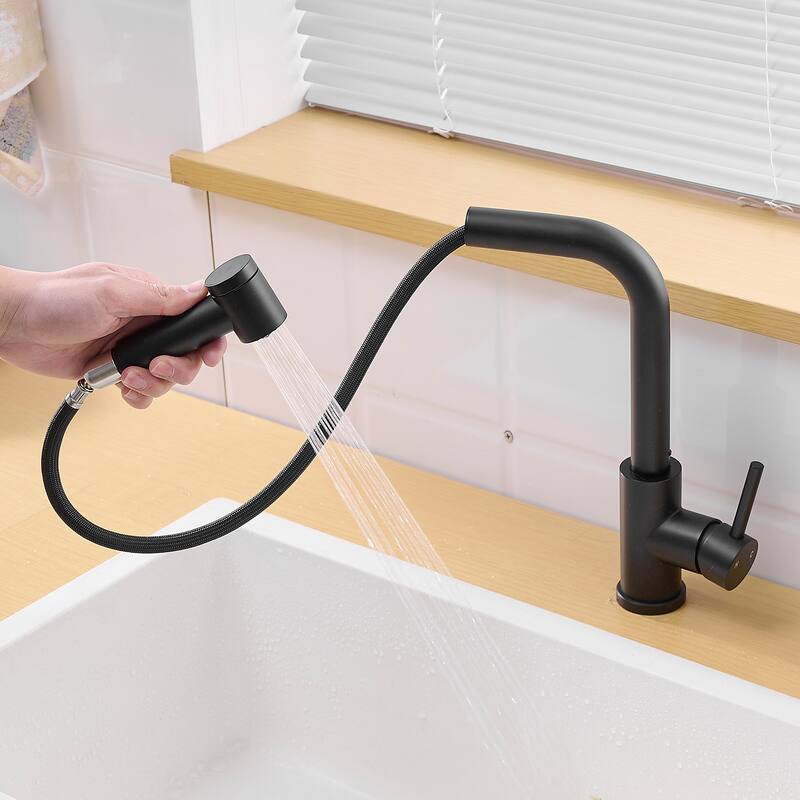 Modern Single Handle Single Hole Bathroom Sink Faucet with Pull Out Sprayer for Easy Rinsing and Cleaning