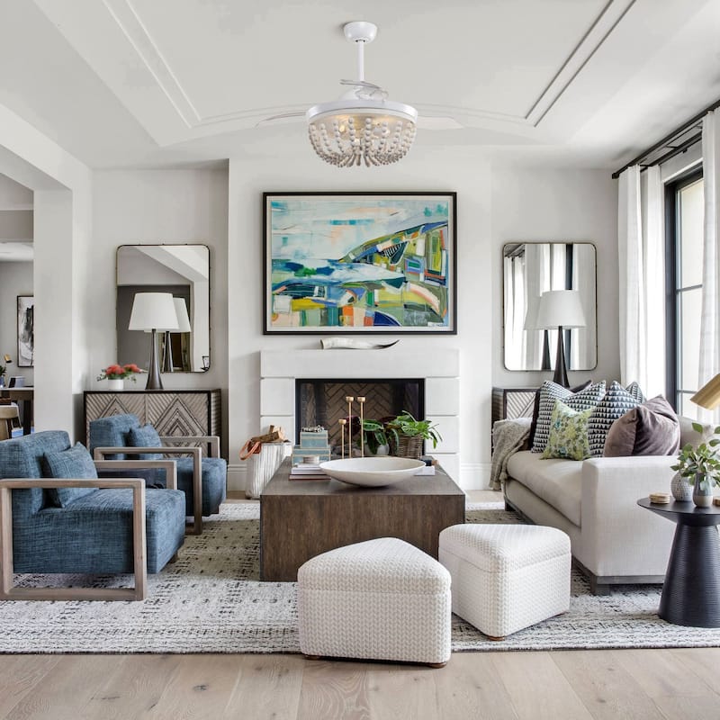 42" White Retractable Chandelier Ceiling Fan with Remote and Light Kit - 42 in