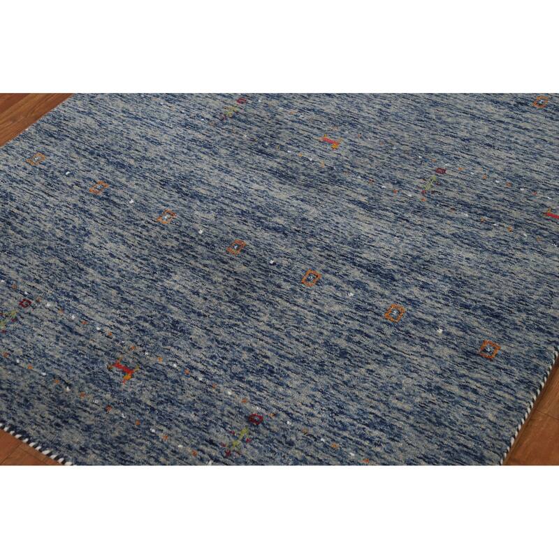 Hand Knotted Oriental 100% Wool Carpet Tribal Stripe Navy Blue & Blues Gabbeh Area Rug - 5' 10'' X 4' 0''