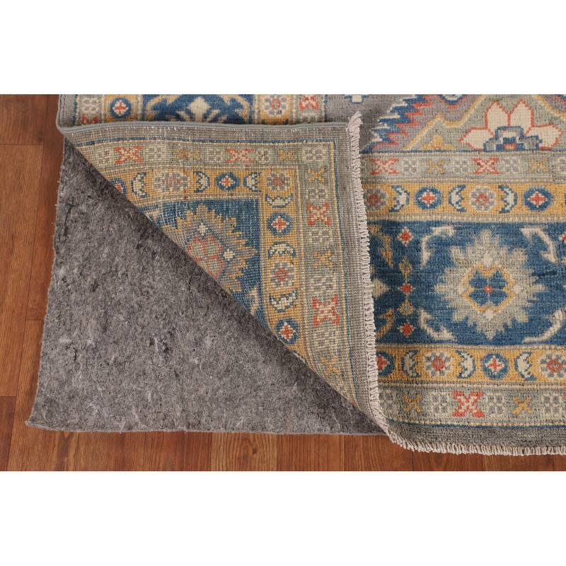 Hand Knotted Oriental 100% Wool Carpet Traditional Geometric Greys & Charcoal Kazak Area Rug - 9' 9'' X 6' 5''
