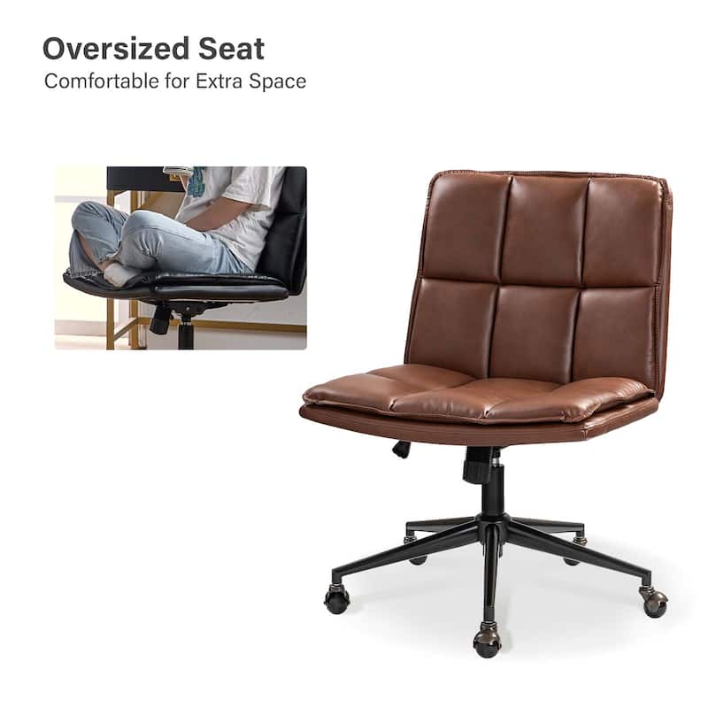 Judy Mid-century Modern Oversize Faux Leather Swivel Tilting Task Office Chair By HULALAHOME