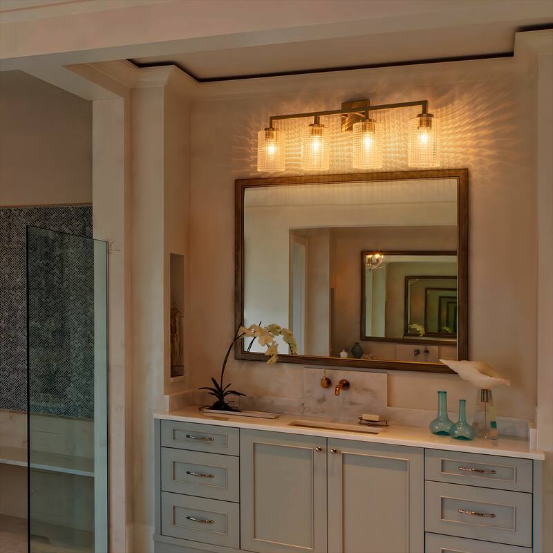 3/4-Light Modern Glass Wall Sconce Bathroom Vanity Light with Grid Glass Shades