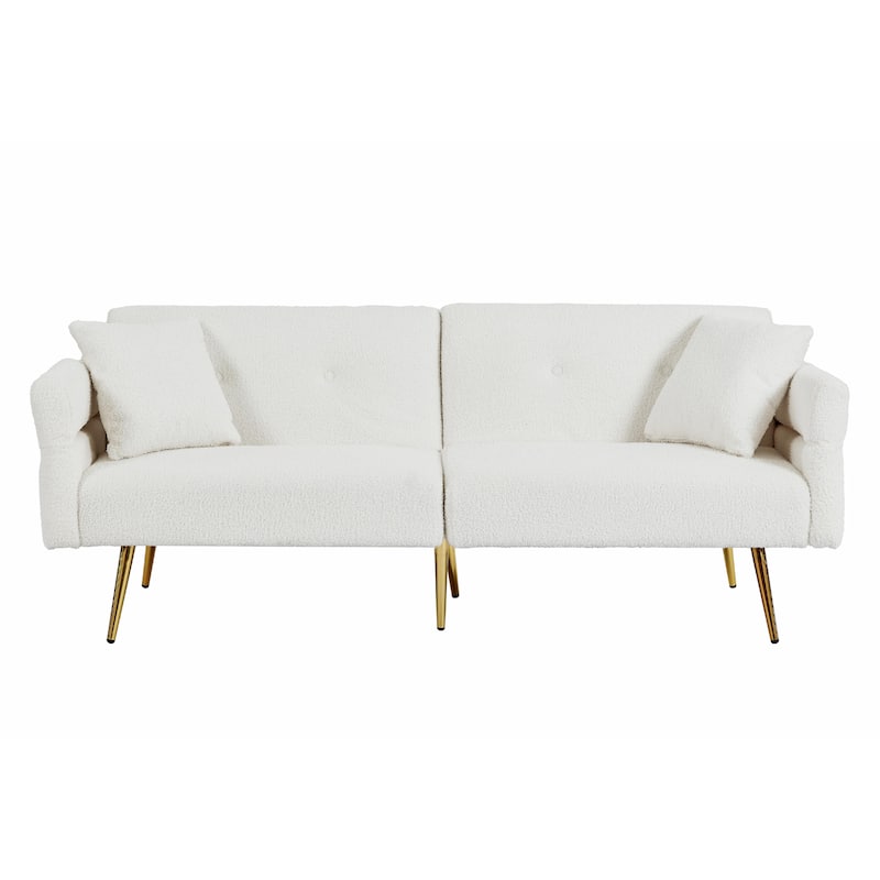 Modern Loveseat Sofa Bed - Teddy Upholstery with Side Pocket - White