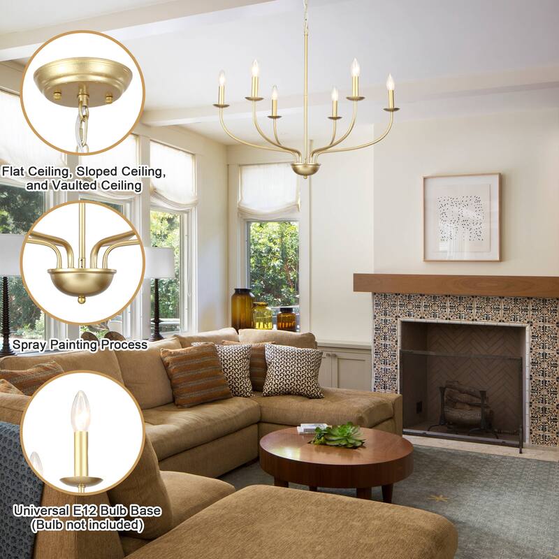 6-Light Farmhouse Candle Chandelier Modern Hanging Lamp for Living Room Kitchen Hallway Entryway - N/A