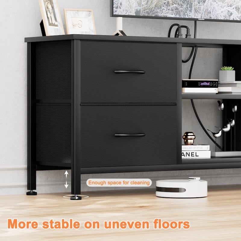 4 Drawer Dresser Fabric TV Stand Charging Station Chests of Drawers