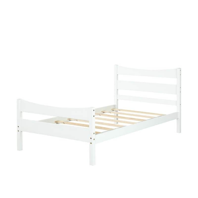 Twin size Farmhouse Style Pine Wood Platform Bed Frame in White - White