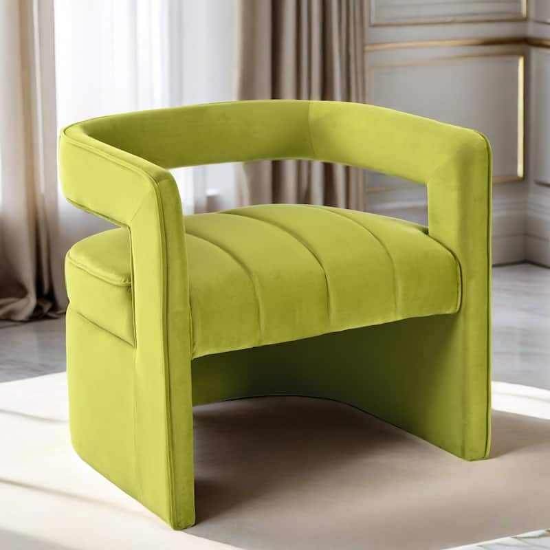 Green Modern 24.25" Upholstered Velvet Accent Chair with Ribbed Detail and Luxury Curved Fully