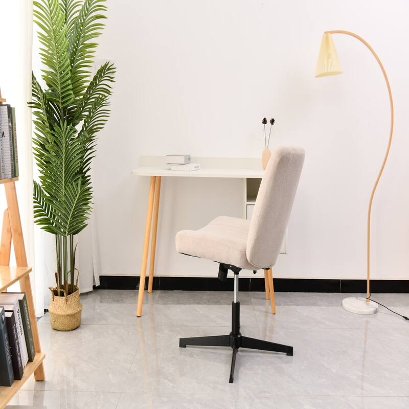 Cross Legged Armless Office Chair, Adjustable Swivel Fabric No Wheels