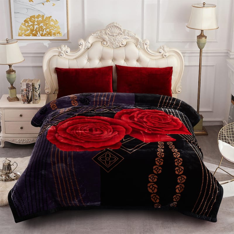 2 Ply A&B Printed Raschel Bed Blanket 85" x 95"-10 Pounds