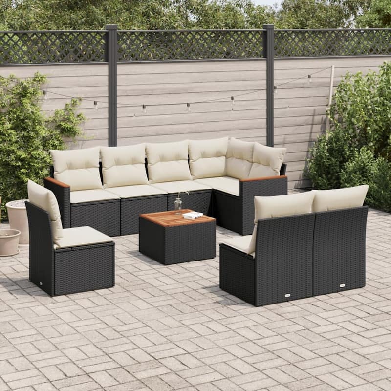 vidaXL Garden Sofa Set Black - 24.4 x 24.4 x 27.2 - Black and cream 9 Piece Set With table