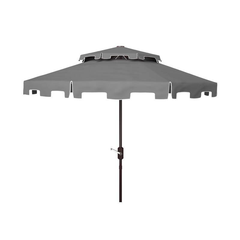 SAFAVIEH Outdoor Livia 9Ft Double Top Market Umbrella, Base Not Included - Grey/White