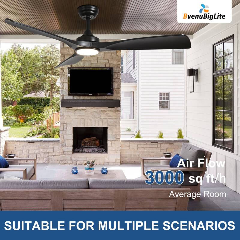 52 in. Indoor/Outdoor Dimmable Ceiling Fan With Light for Patios, Modern Noiseless Ceiling Fan with Remote APP Control