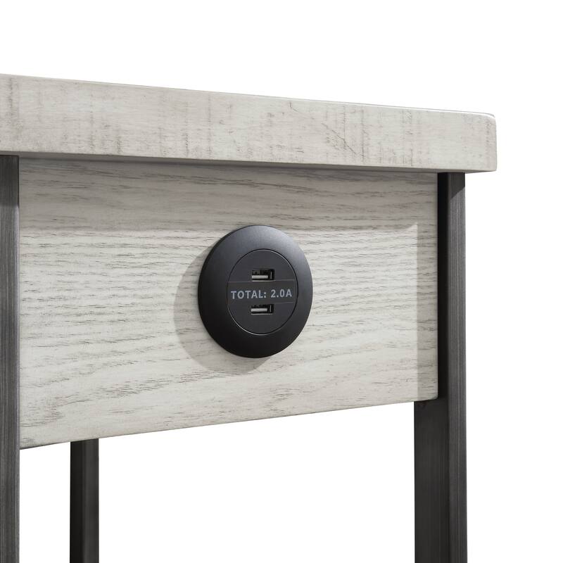 Hatfield Industrial 12-inch Metal 1-shelf 1-drawer Compact End Table with USB Ports