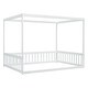 preview thumbnail 22 of 32, Full Size Pine Wood Canopy Frame Floor Bed with Fence and Guardrails for Bedroom