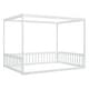 preview thumbnail 11 of 9, White Full Size Pine Wood Canopy Frame Floor Bed with Fence and Guardrails for Bedroom