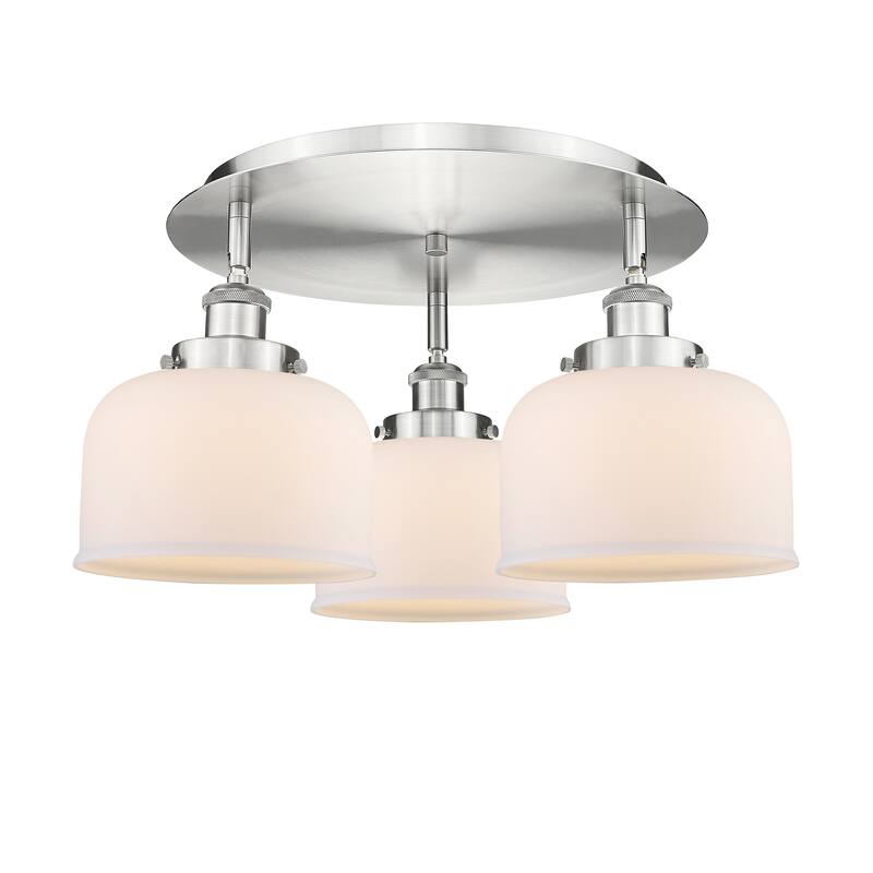 Innovations Lighting Bell - 3 Light 20" Flush Mount - Satin Nickel/Matte White