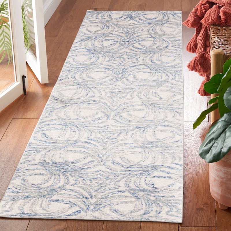 SAFAVIEH Handmade Jardin Hazan Wool Rug - 2'3" x 8' Runner - Ivory/Blue