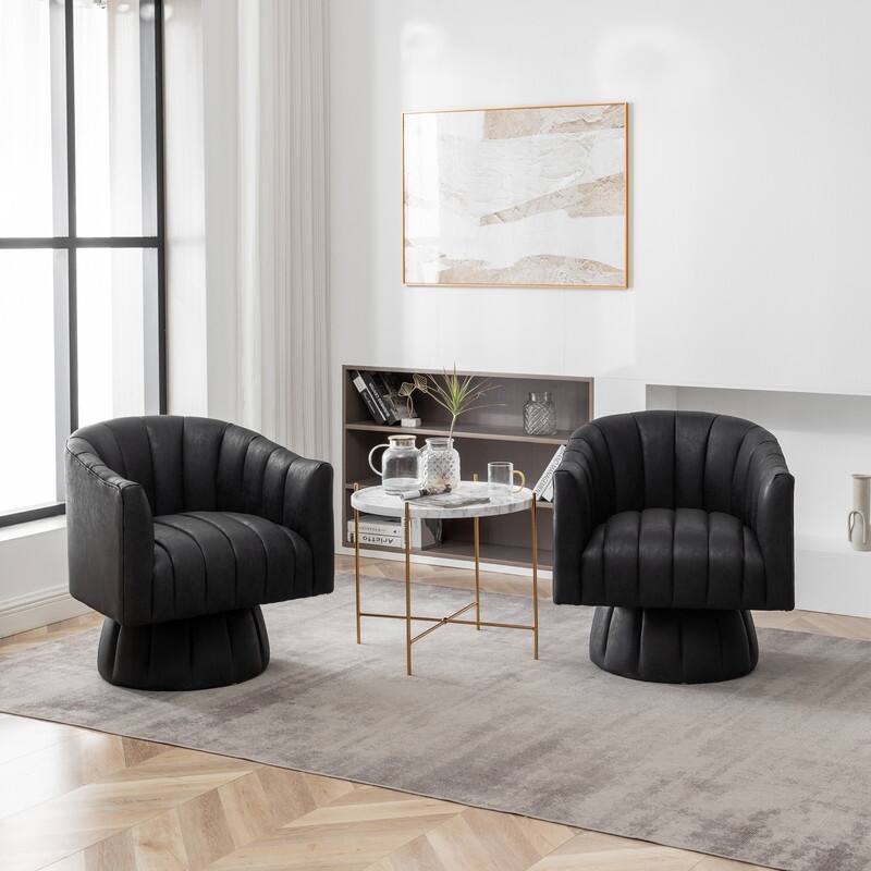 SEYNAR Mid-Century Swivel PU Leather Tufted Round Accent Barrel Chair set of 2