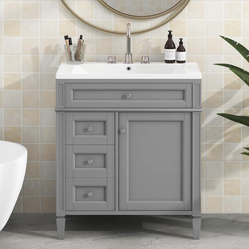 30''/36'' Bathroom Vanity with Top Sink, Modern Bathroom Storage Cabinet with 2 Drawers, a Tip-out Drawer & Adjustable Shelf
