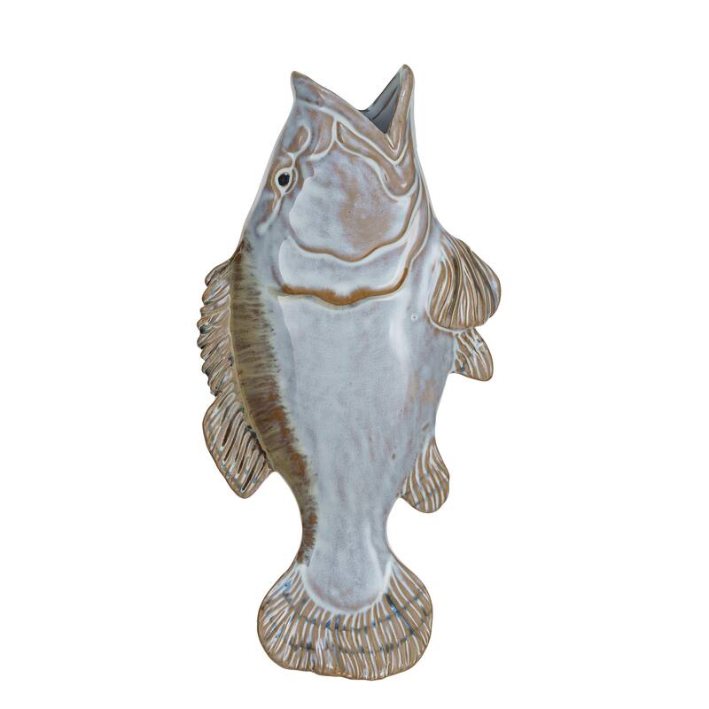 Stoneware Fish Shaped Wall Vase with Reactive Glaze - Multi - 6.0"L x 2.0"W x 11.8"H