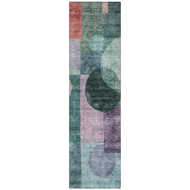 Machine Washable Indoor/ Outdoor Abstract Geo Chantille Rug