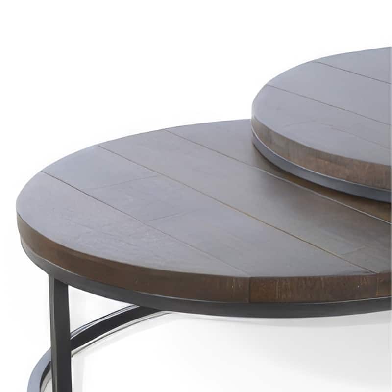 Rena 2 Piece Nesting Coffee Tables, Dark Brown Mahogany, Black Metal