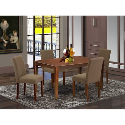HomeStock 5-Piece Rectangle Mahogany Finish Solid Wood Top Dining Table with 4 Parson Chair