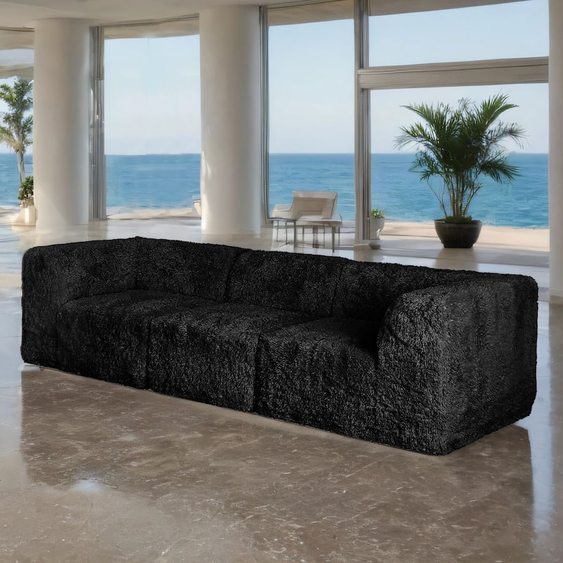 Furniture of America Ylena Modern 3-Piece Faux Fur Foam Modular Compressed Sofa - Black