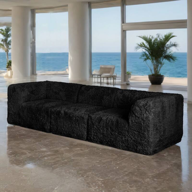 Furniture of America Ylena Modern 5-Piece Faux Fur Foam Modular Compressed Sofa and Loveseat Set