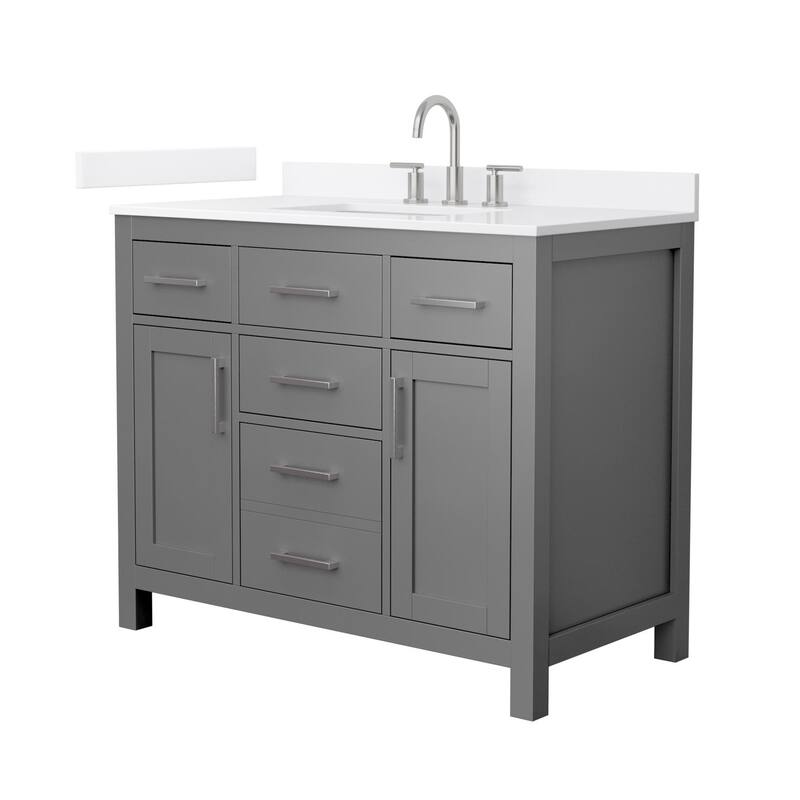 Wyndham Collection WCG2424-42S-QTZ-US3MXX Beckett 42" Free Standing - Dark Gray / White Quartz Top / Brushed Nickel